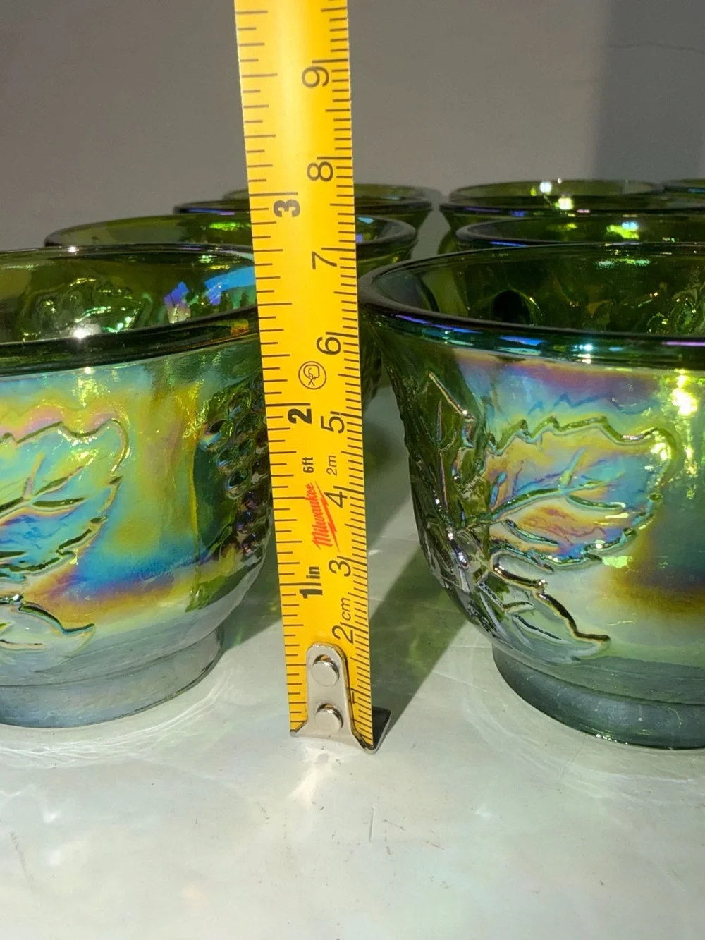 Indiana Glass Green Iridescent Grape Pattern Cups - Set of 12
